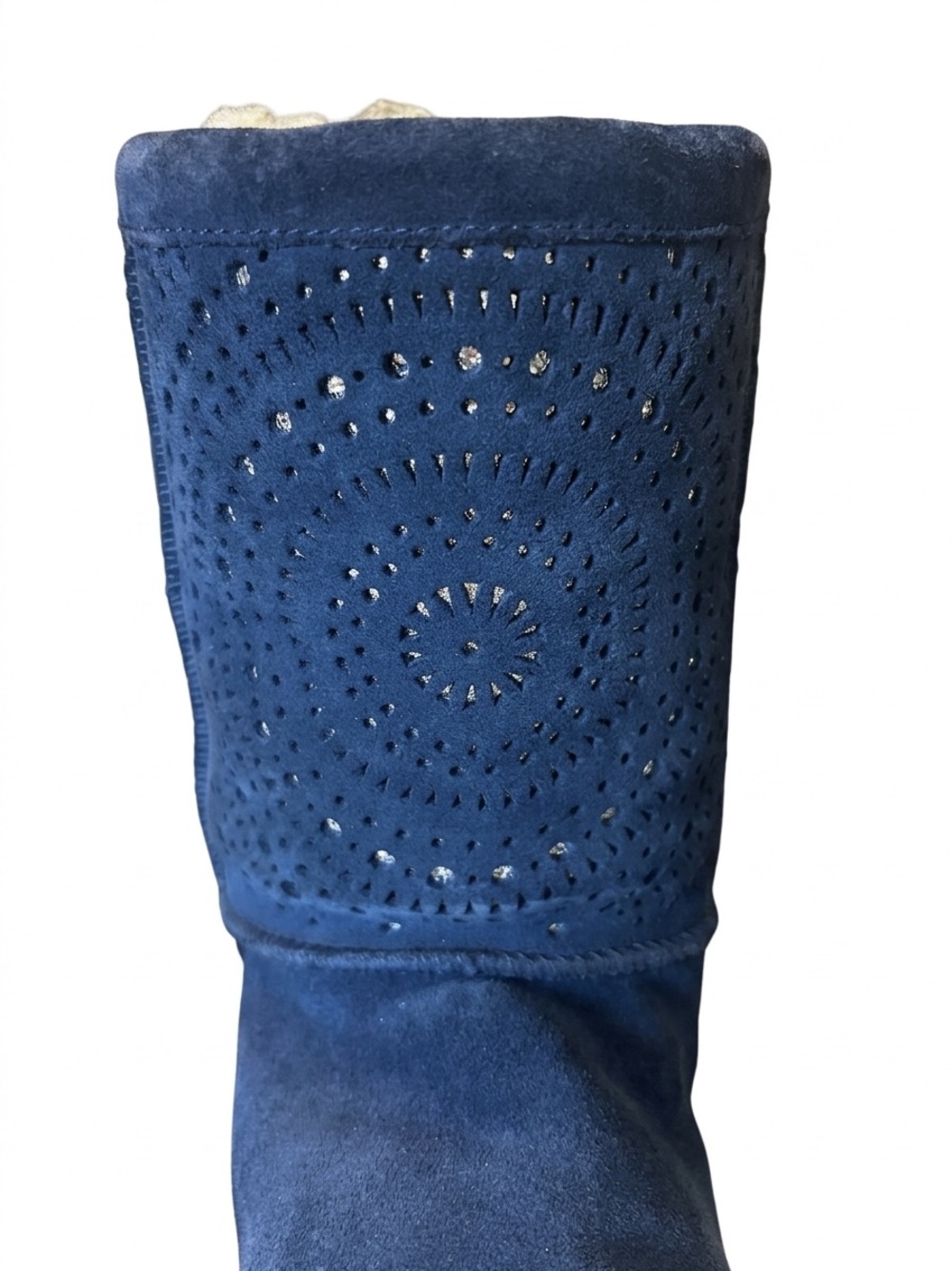UGG Navy Suede Perforated Shearling Short Boots - Picture 4 of 5